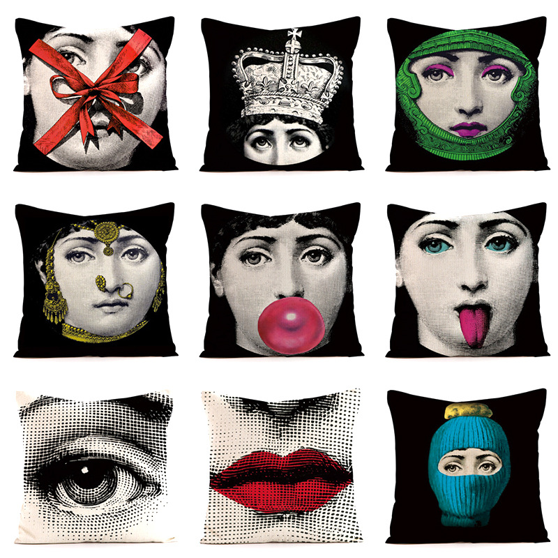 Home.Textiles Cushion - Abstrato nórdico padrão facial lance capa