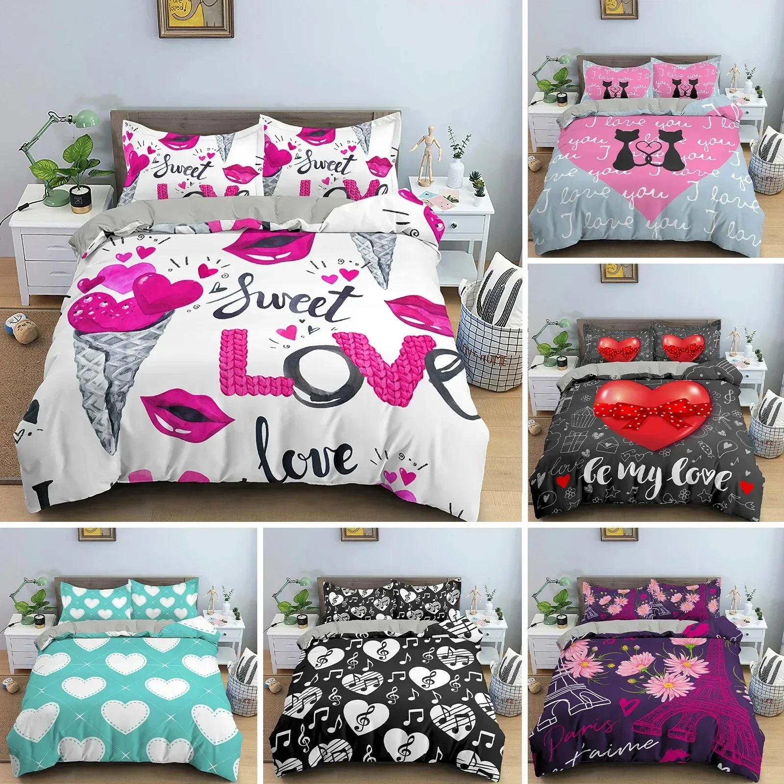 Home Textiles Paris - Conjunto de Cama 3D Coração de